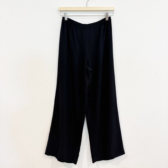 Citron Santa Monica Silk Linen Wide Leg Pull On Elastic Flowy Pants Black Small - Picture 1 of 9